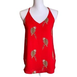 Loft Halter Spaghetti Strap V-neck Red Parrot Print Top Size SP